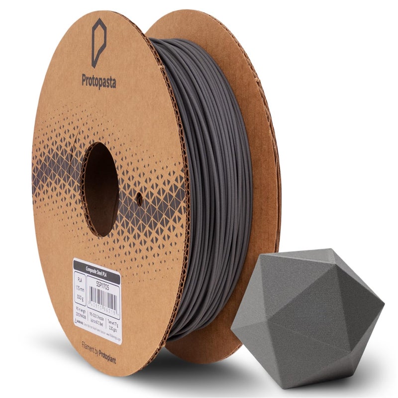 Proto-Pasta Protopasta Stainless Steel Filled PLA 3D Printer Filament | ProtoPlant Metal-Filled PLA Plastic Printer Filament with 60% Steel | Polish and Patina Friendly Metal Composite Filament | 500g Spool - Image 1